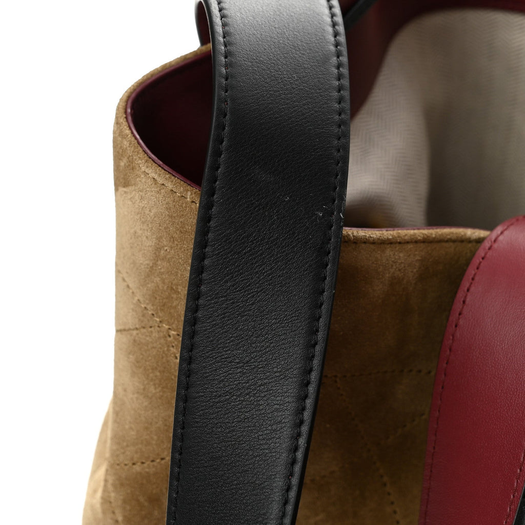 Suede Quilted Bucket Bag Dark Beige Black