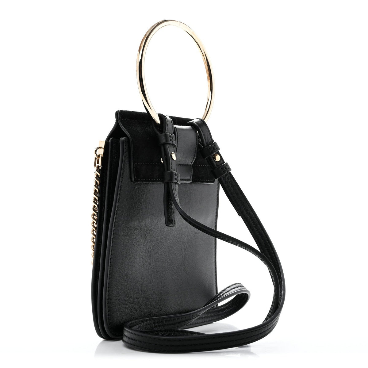 Suede Calfskin Mini Faye Bracelet Bag Black