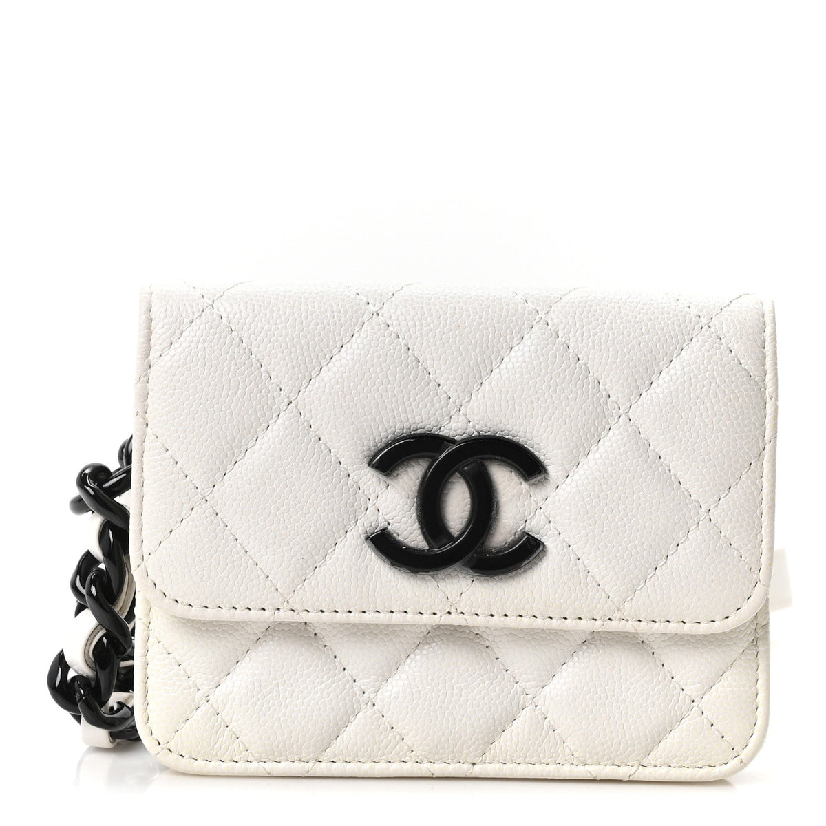 Caviar Quilted My Everything Belt Flap Card Holder White