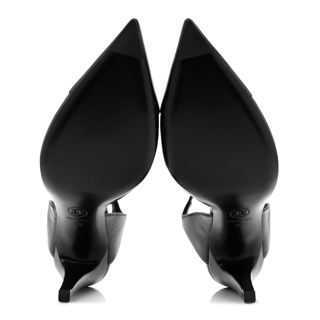 Lambskin Pointed Cap Toe CC Slingback Pumps 38 Black