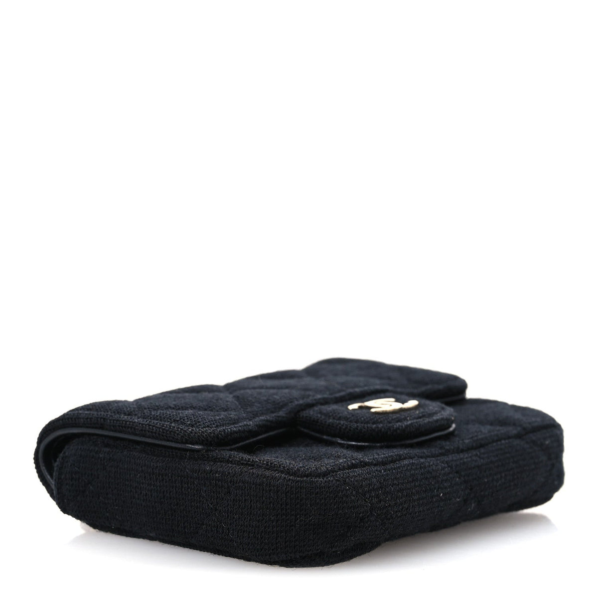 Jersey Quilted Flap Chain Waist Bag Black