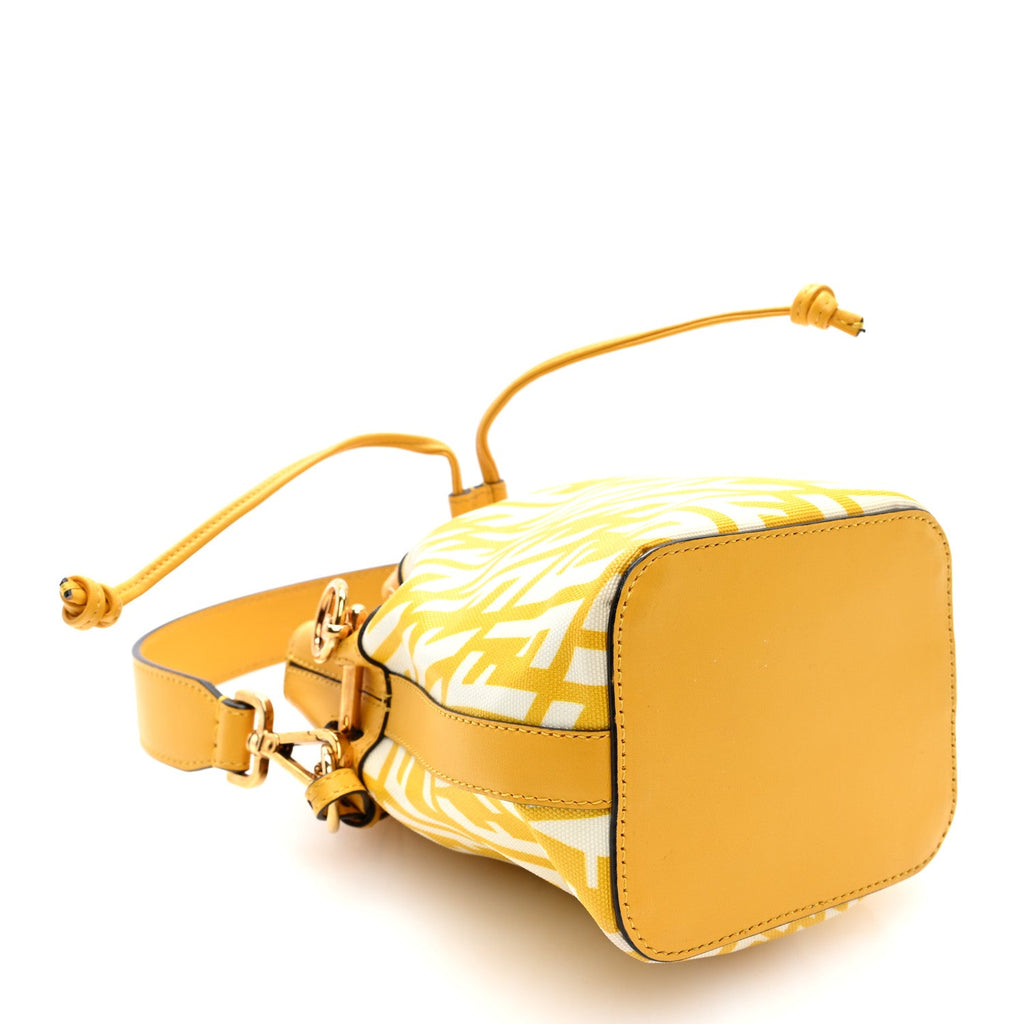 X SARAH COLEMAN Glazed Canvas Vitello King F is Fendi FF Vertigo Mini Mon Tresor Bucket Bag Mimosa White