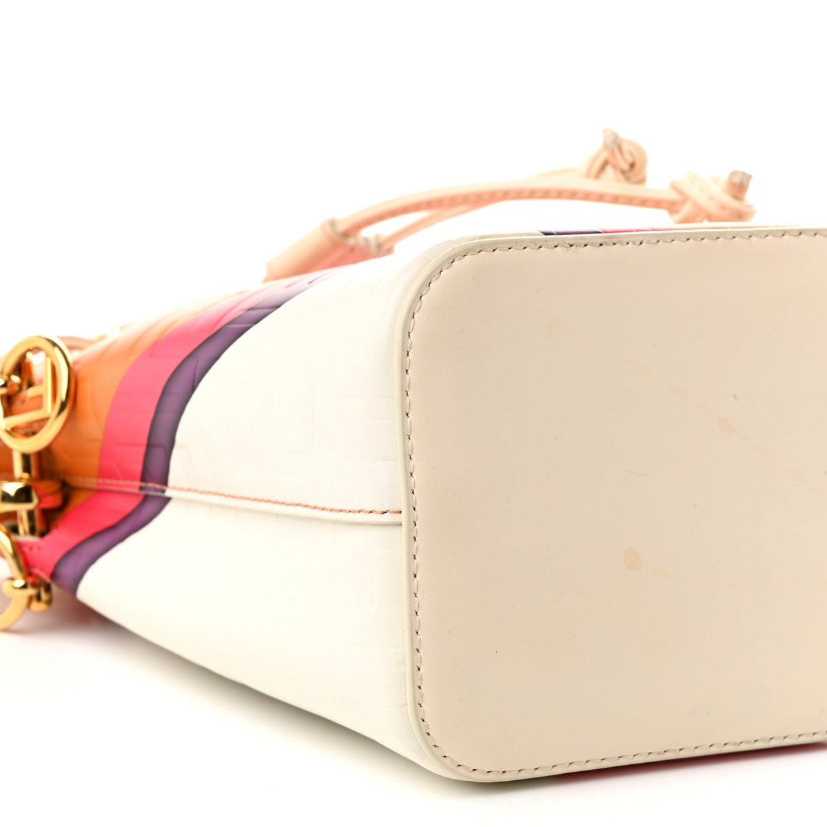 Vitello King F is Fendi FF Embossed Striped Mini Mon Tresor Bucket Bag Light Rose Multicolor White Ice
