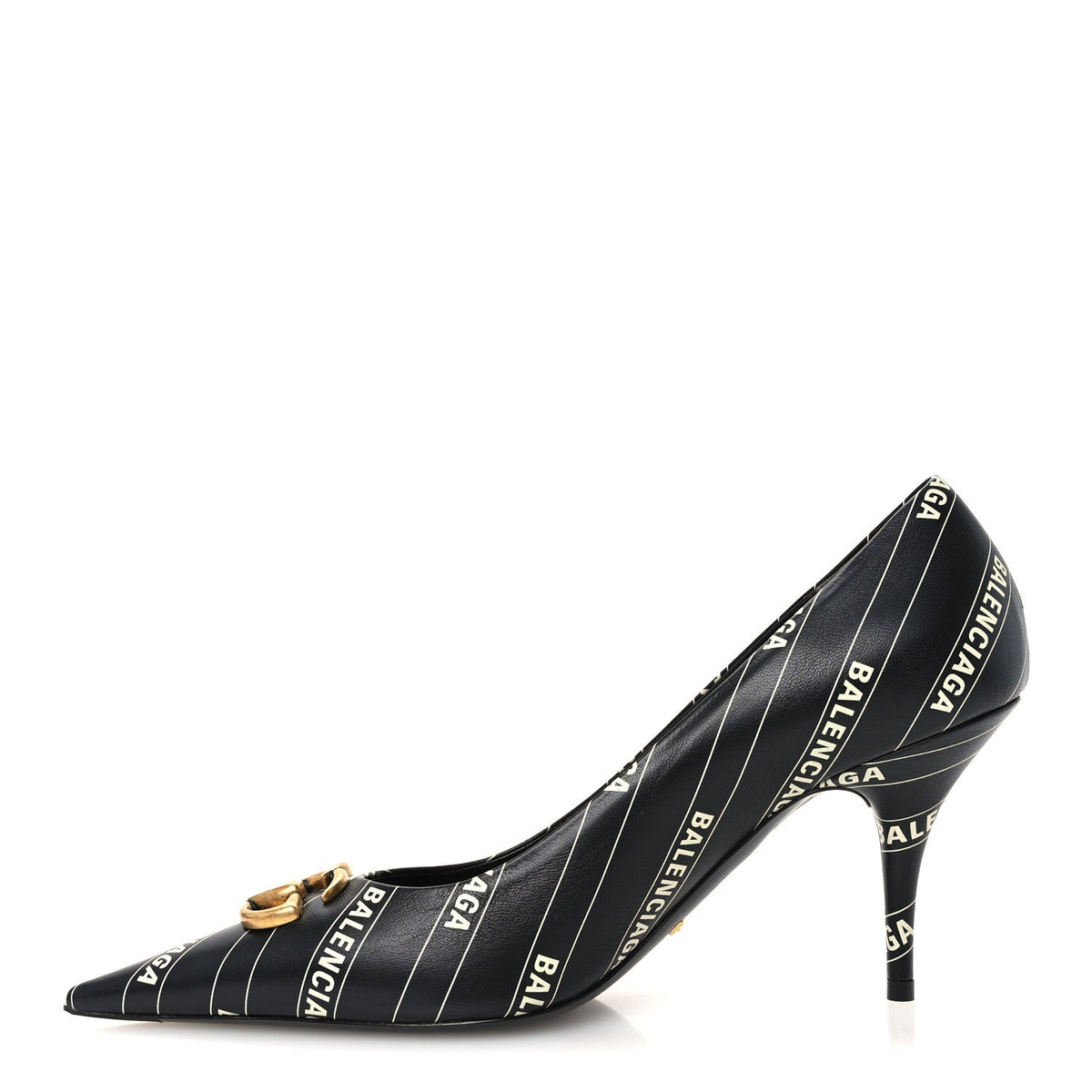 X Gucci Calfskin Logo Print Knife 80mm Pumps 37.5 Black
