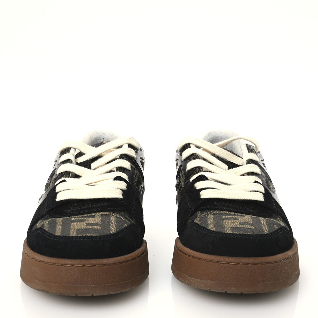 Suede Calfskin Zucca Fendi Match Low Top Sneakers 37.5 Tobacco Black
