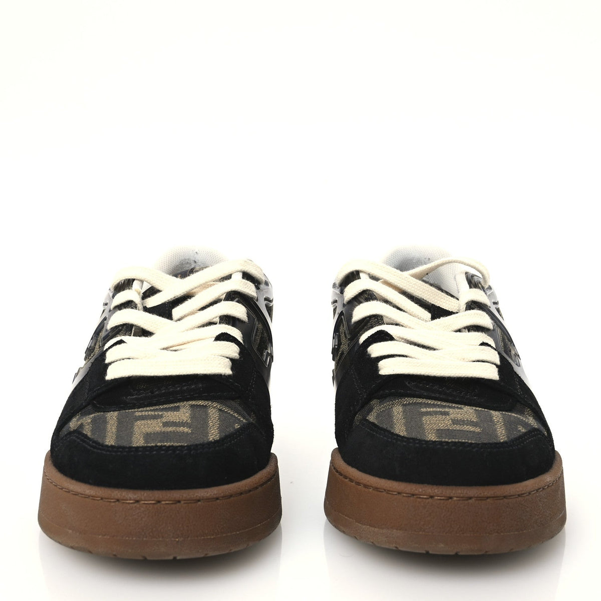 Suede Calfskin Zucca Fendi Match Low Top Sneakers 37.5 Tobacco Black