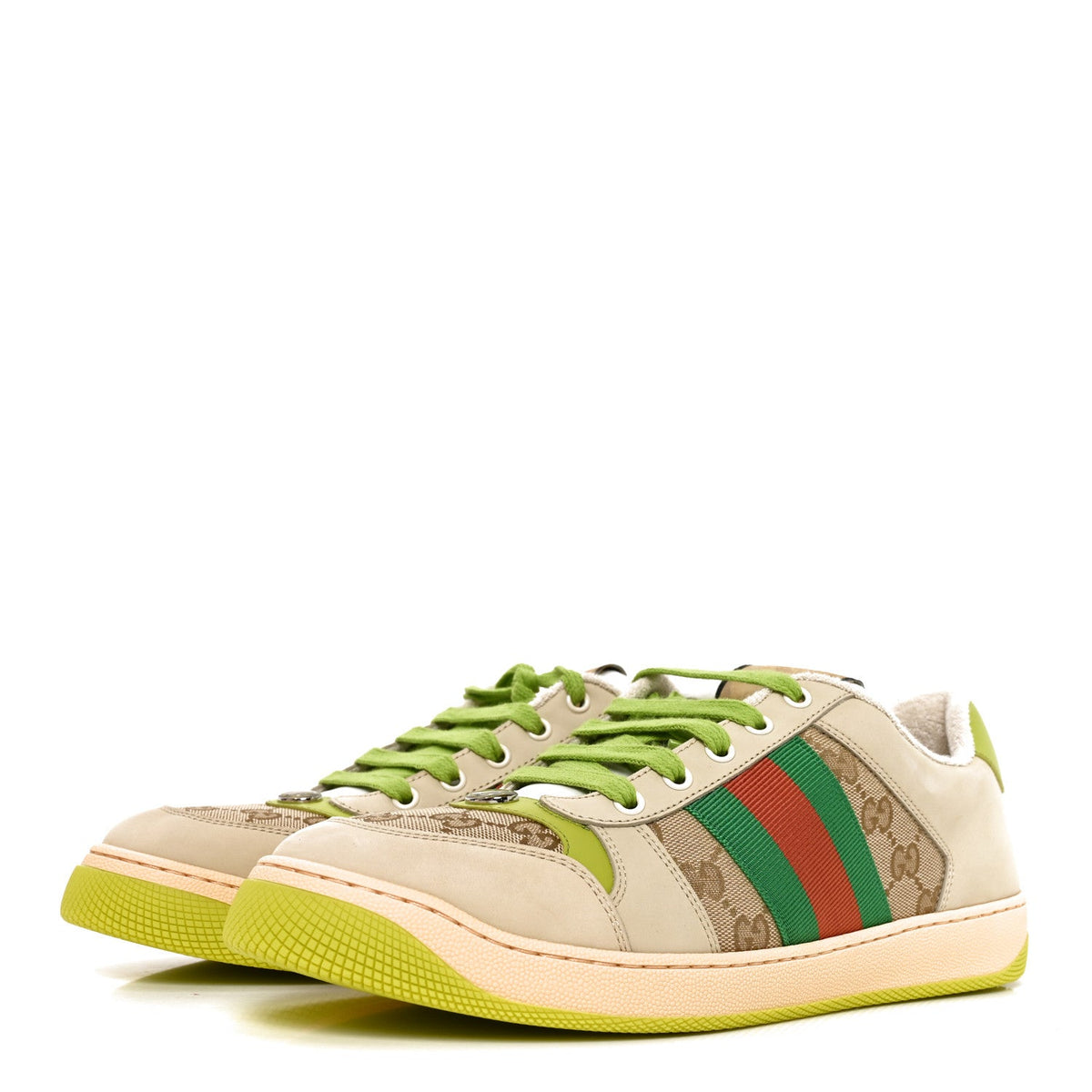 Nubuck Monogram Web Mens Screener Sneakers  9 Beige Green Multicolor