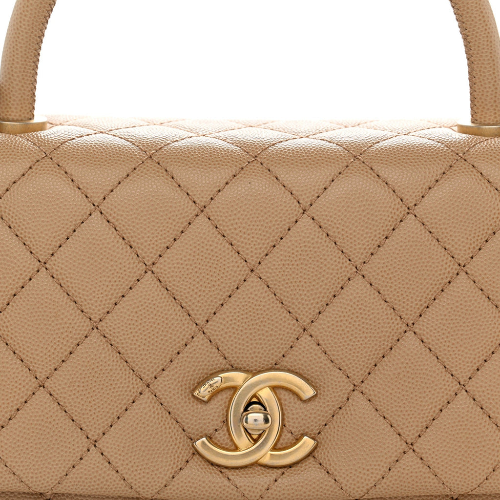 Caviar Quilted Medium Coco Handle Flap Beige