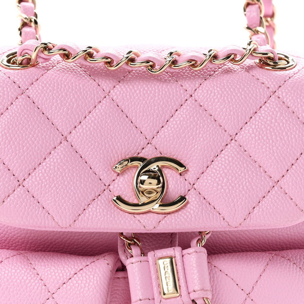 Shiny Caviar Quilted Small Duma Pockets Drawstring Backpack Lilac