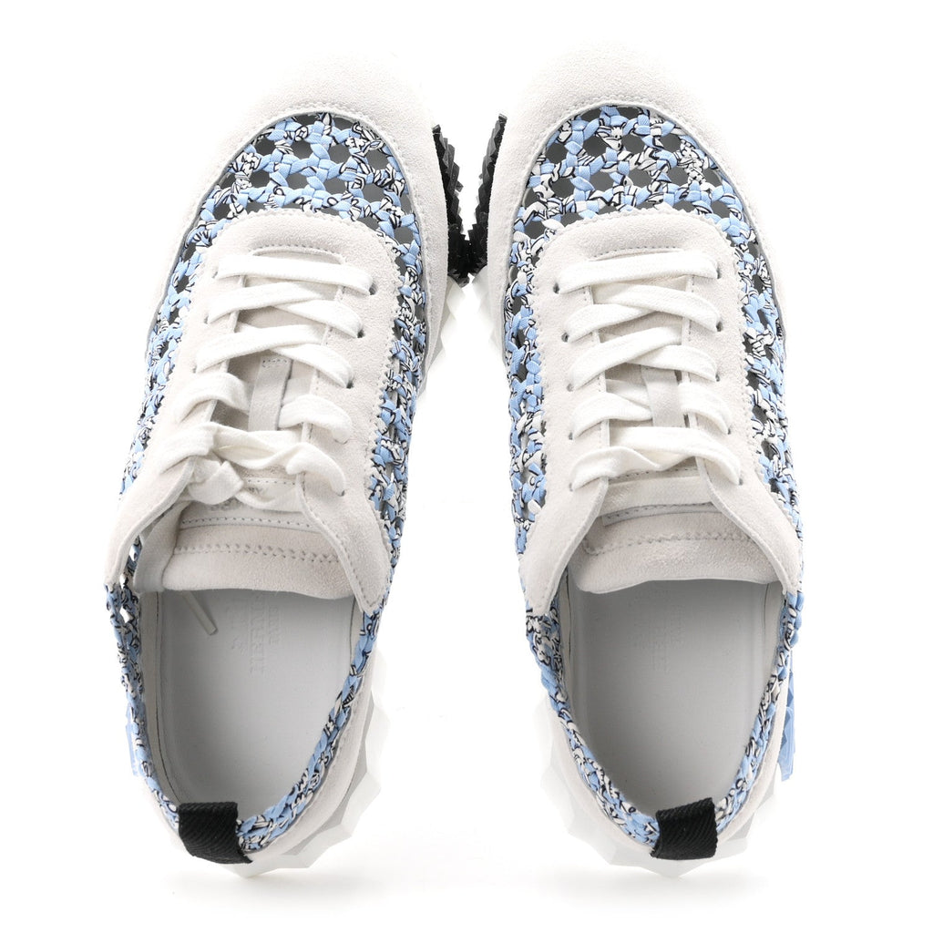 Braided Silk Suede Bouncing Sneakers 37.5 Bleu Clair White