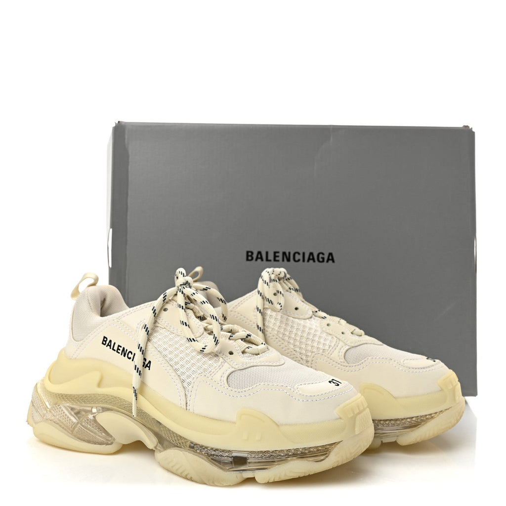 Fabric Mesh Clear Sole Womens Triple S Sneakers 37 White