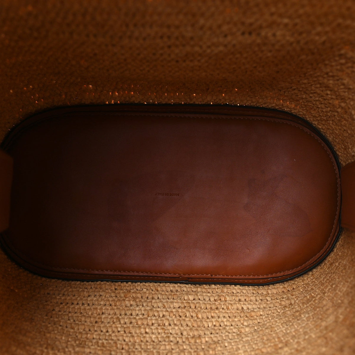 Raffia Calfskin Triomphe Drawstring Bucket Natural Tan