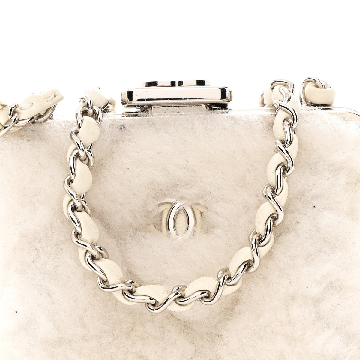 Shearling Sheepskin Lambskin Quilted Clutch With Chain White
