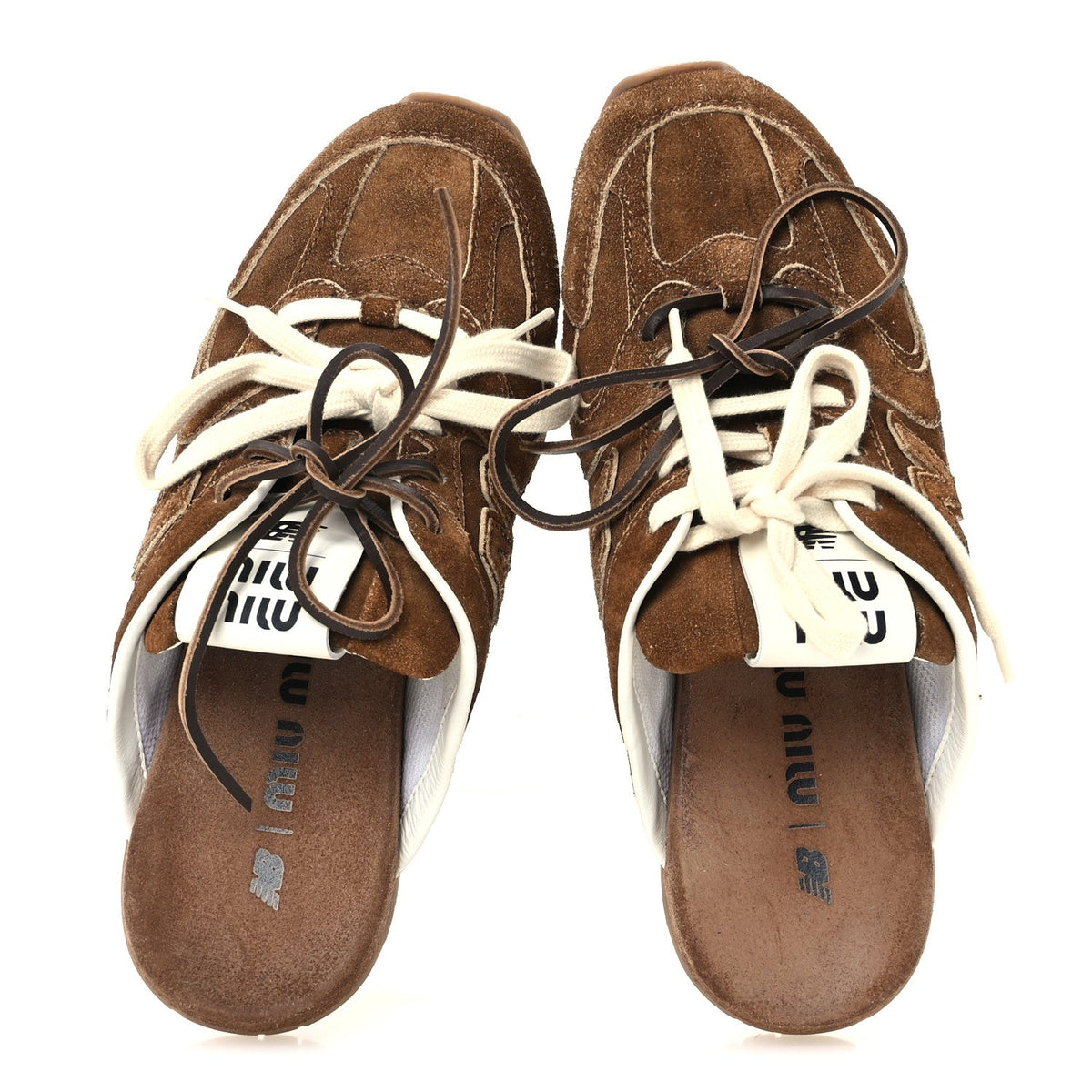 X NEW BALANCE Faded Suede Calfskin 530 SL Slip-On Mules 36.5 Ecru