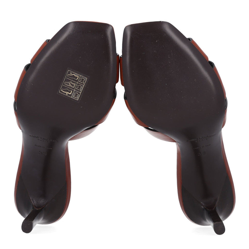 Calfskin Tribute 85 Slide Sandals 36 New Papaya