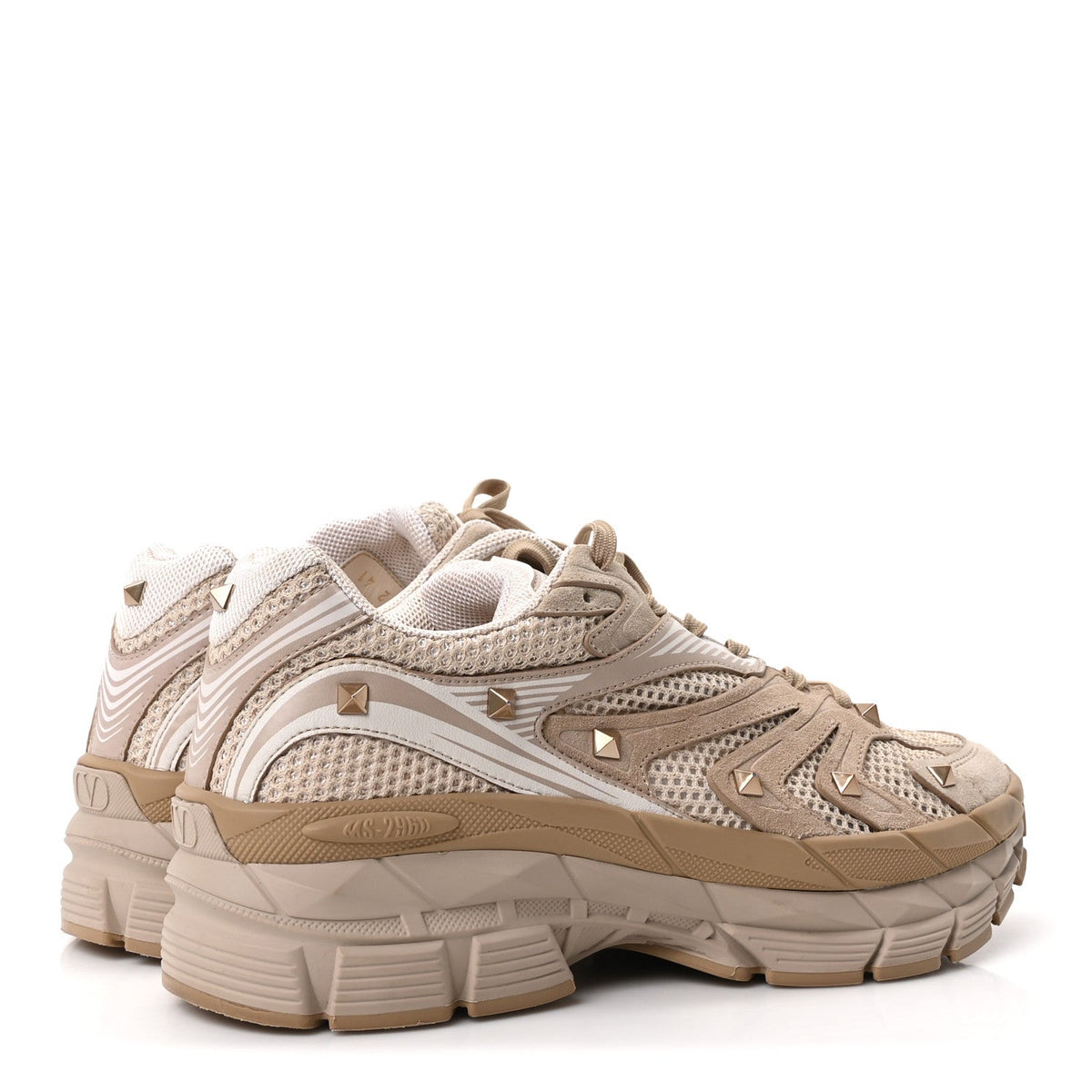 Mesh Calfskin Rockstud Womens Platform Sneakers 41 Poudre