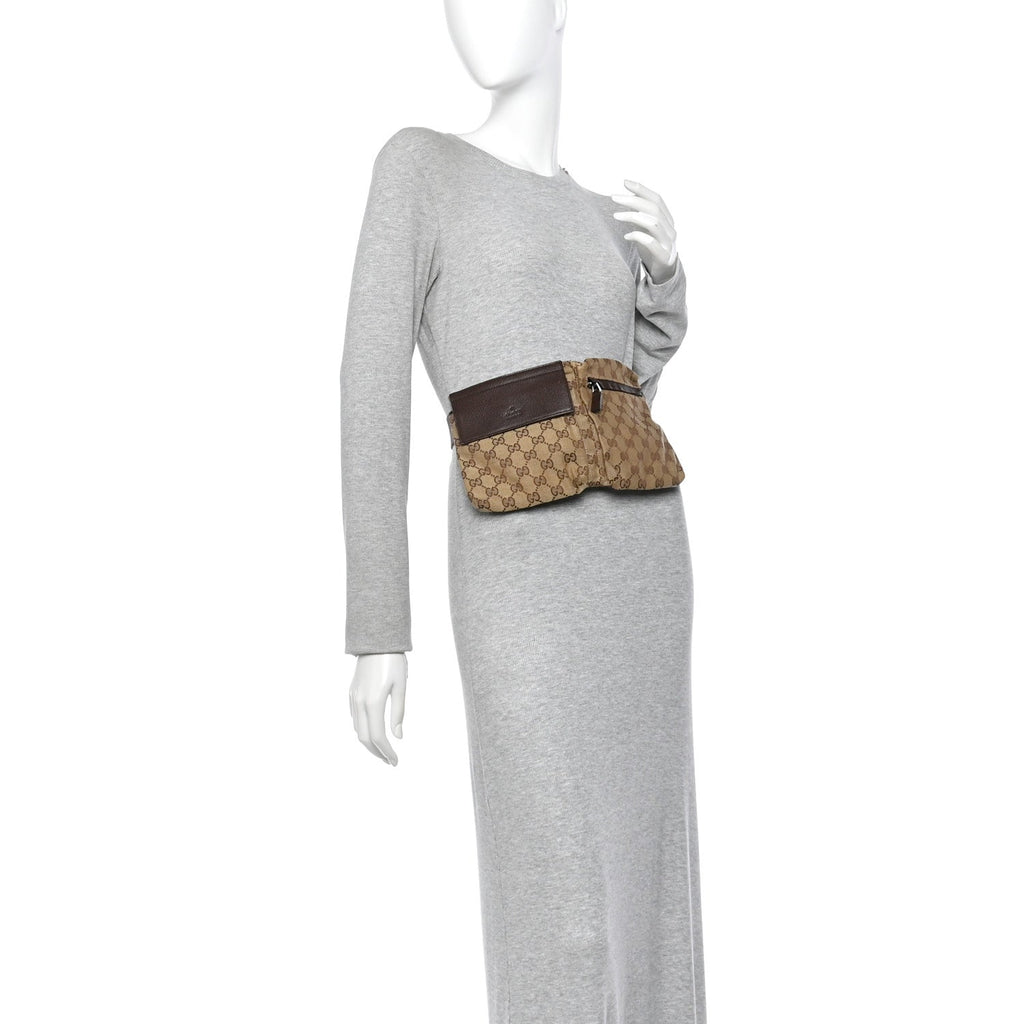 GG Monogram Double Pocket Belt Bag Dark Brown