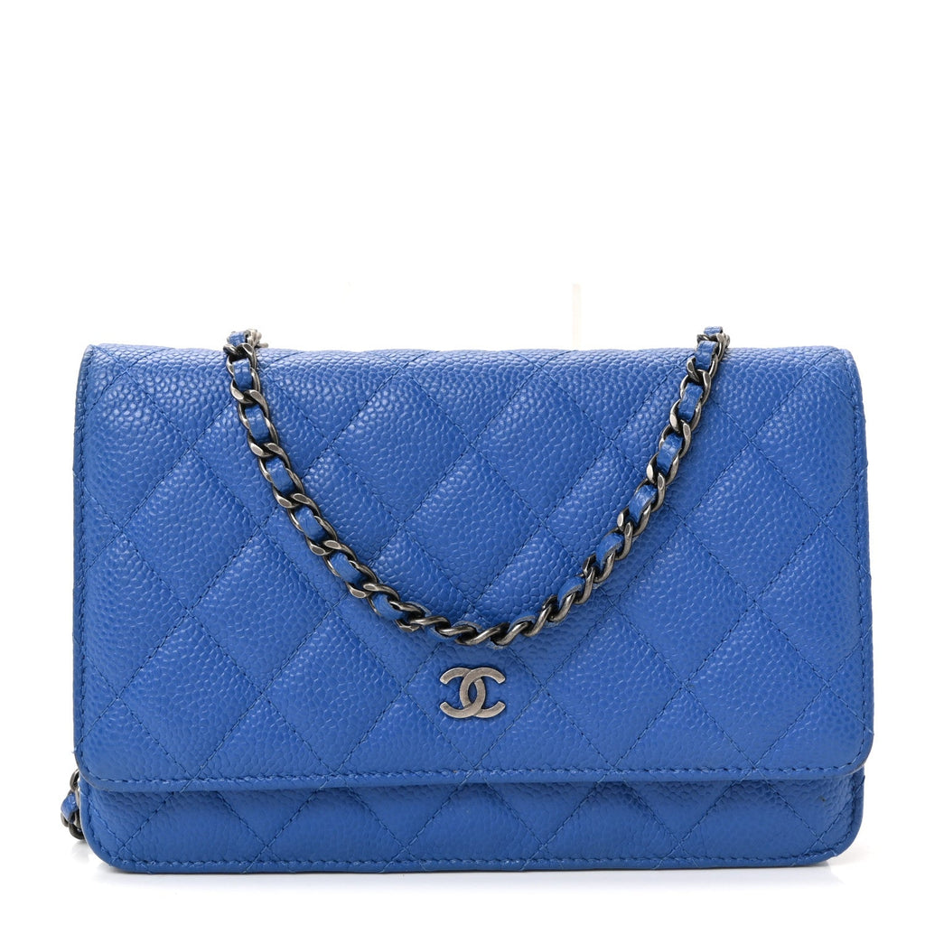 Caviar Quilted Wallet on Chain WOC Blue