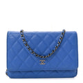 Caviar Quilted Wallet on Chain WOC Blue