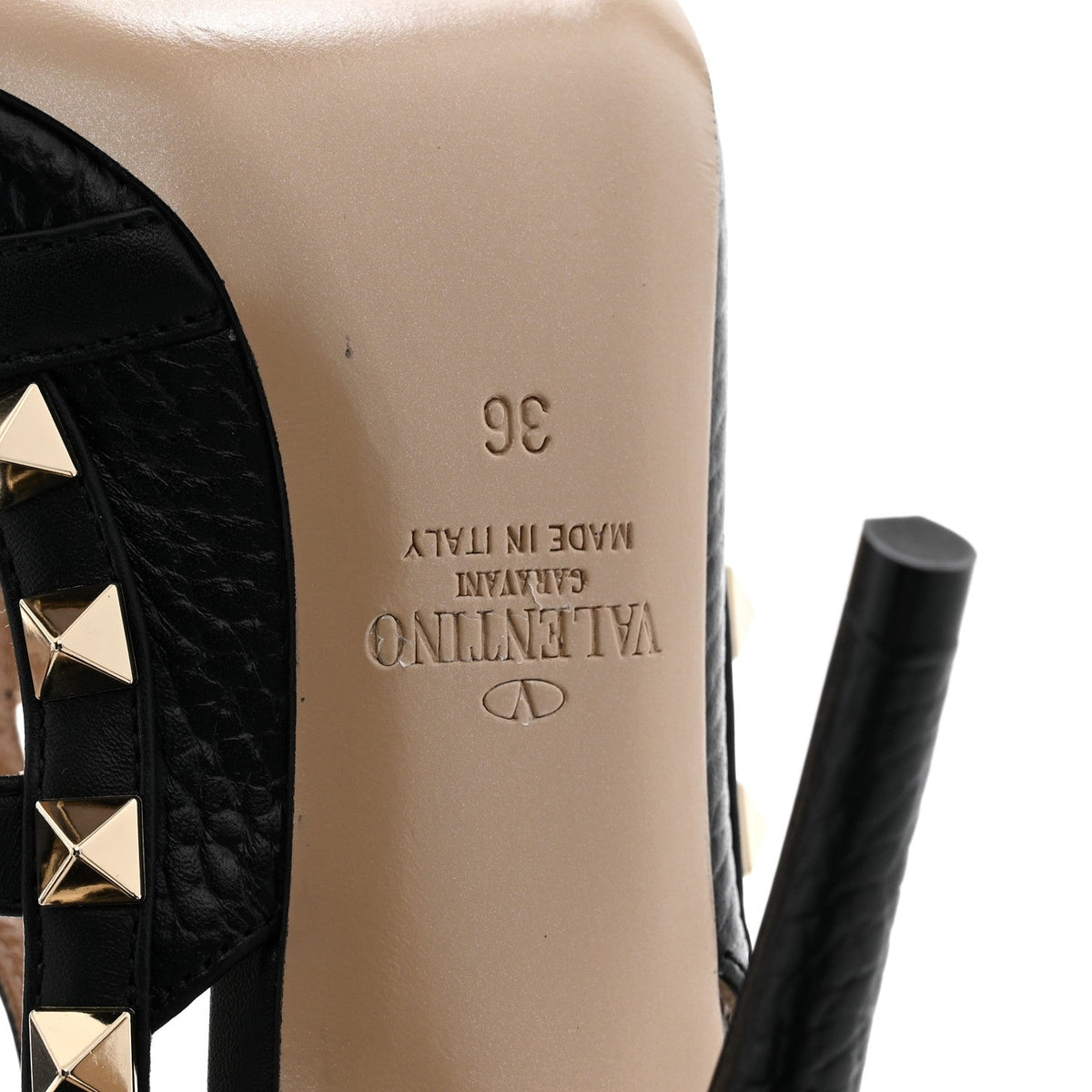 Pebbled Calfskin Rockstud Ankle Strap 100mm Pumps 36 Black