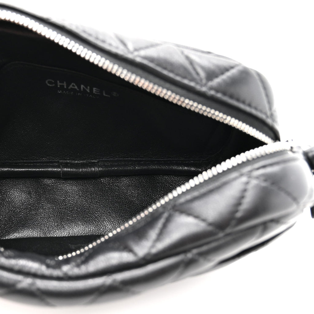 Lambskin Quilted Small Camera Case Black