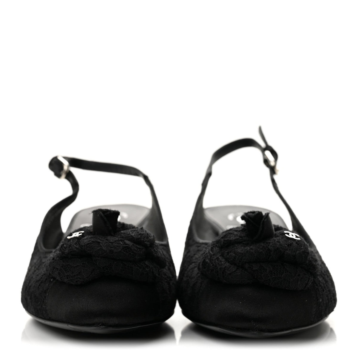 Lace Camellia CC Slingback Pumps 38 Black