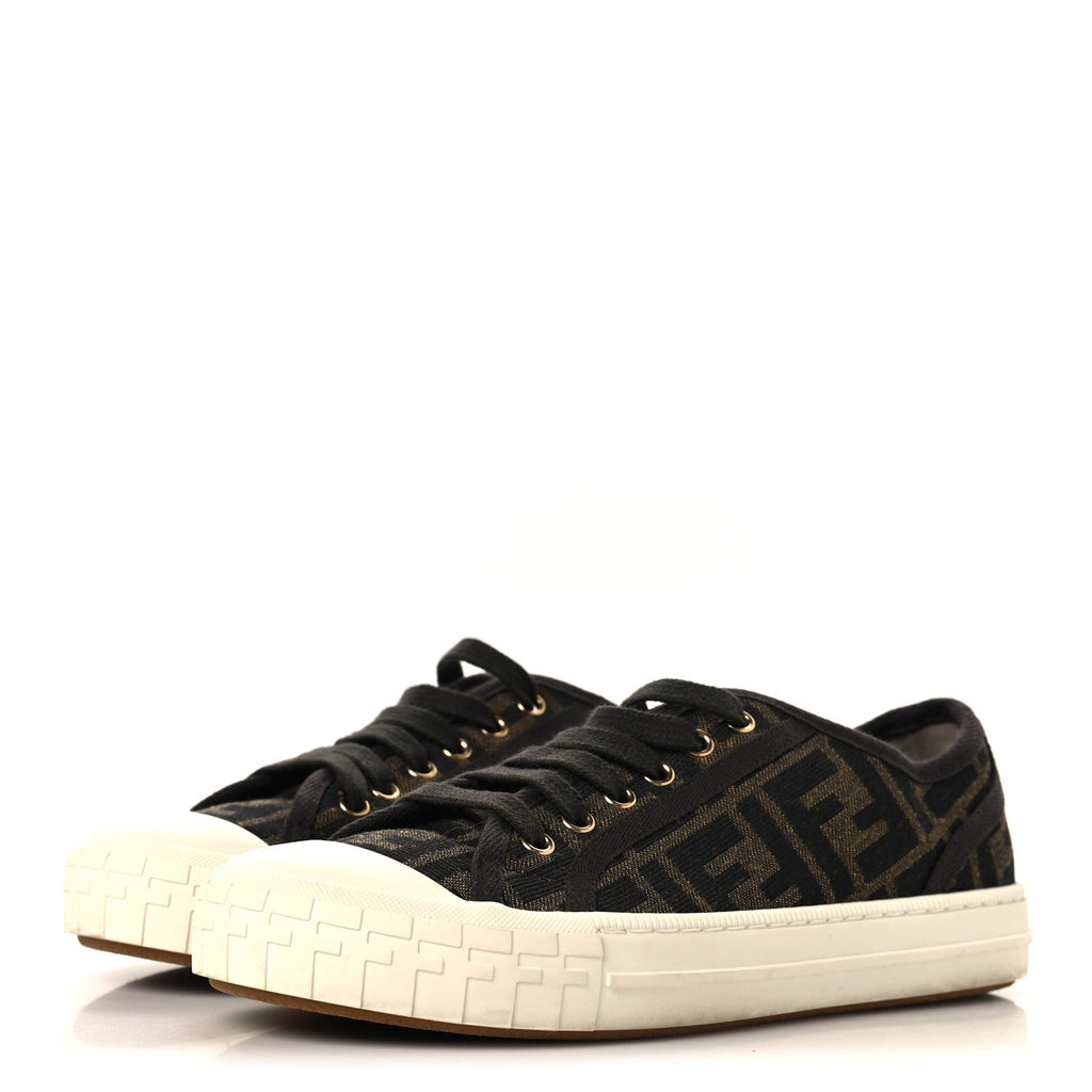 Fabric Jacquard FF Womens Domino Low Top Sneakers 36 Tobacco