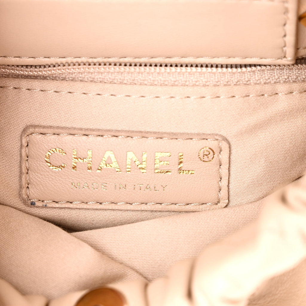 Lambskin Resin Quilted Small Bucket Bag Beige