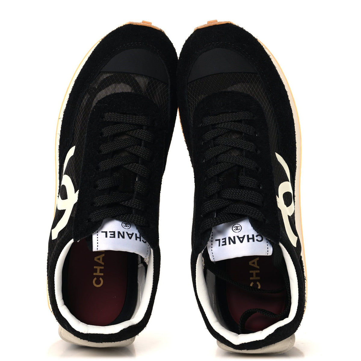 Mesh Suede Calfskin Womens Logo Sneakers 37 Black White