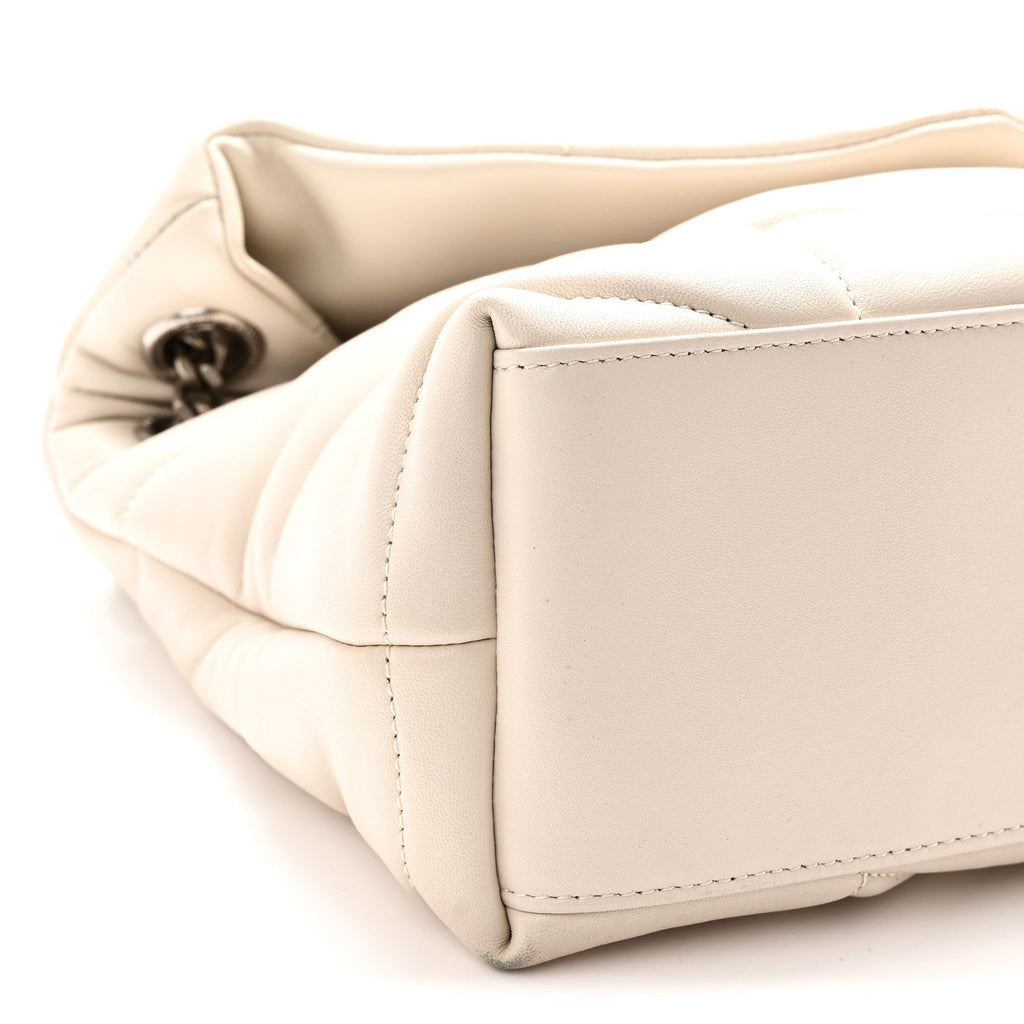 Lambskin Quilted Small Loulou Puffer Monogram Chain Satchel Crema Soft