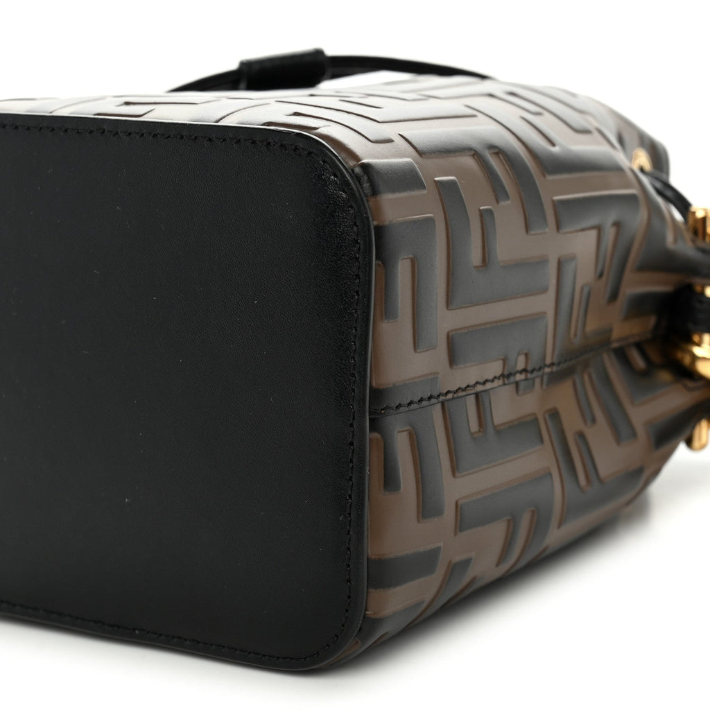 Vitello Liberty F is Fendi Bi-Color FF 1974 Embossed Mini Mon Tresor Bucket Bag Maya Black