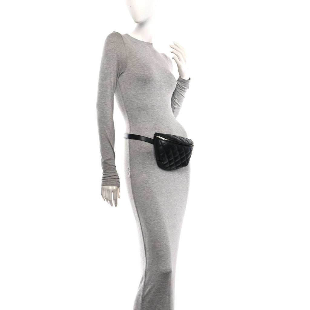 Calfskin Quilted Waist Belt Bag Black