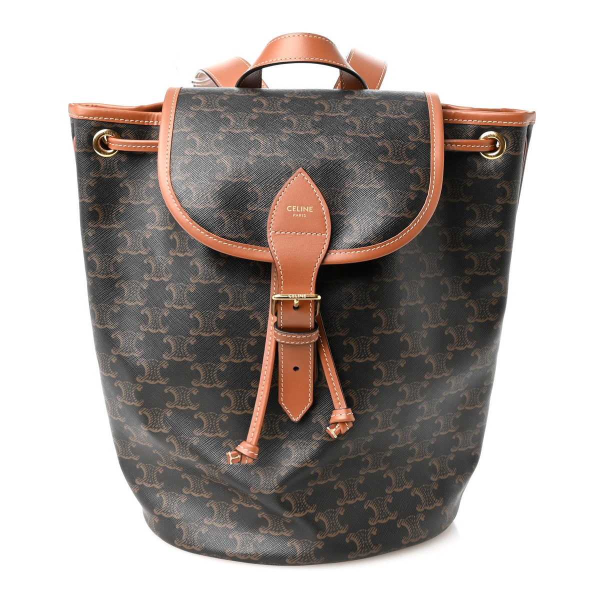 Triomphe Canvas Calfskin Folco Backpack Tan