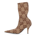 X GUCCI Jersey Maxi GG Monogram Crepe Knife Booties 36 Camel Ebony