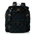 Velvet GG Monogram Textured Calfskin Web Small Double Buckle Backpack Blue Beige Black