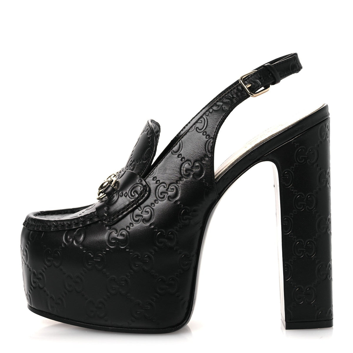 Guccissima Horsebit Platform 70/160mm Slingback Mules 38.5 Black