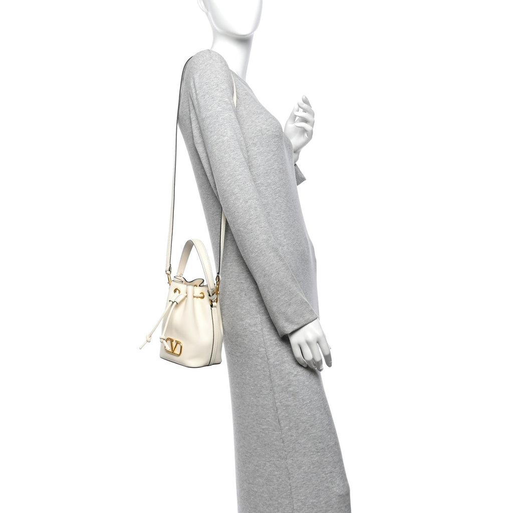 Nappa Mini VLogo Signature Bucket Bag Light Ivory