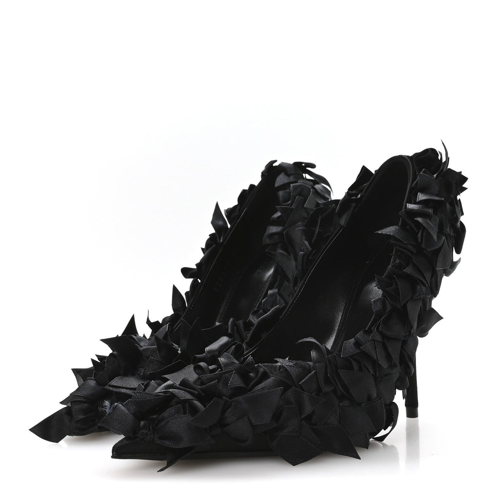 Satin Pointed Marie A Bows All Over 110mm Pumps 35 Black
