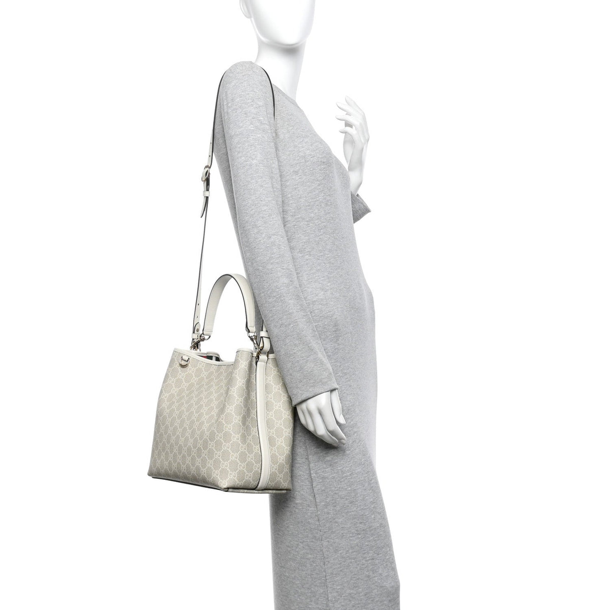 GG Supreme Monogram Medium Emblem Bucket Bag Beige White