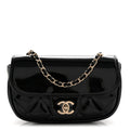Patent Calfskin Quilted Mini Clutch Black