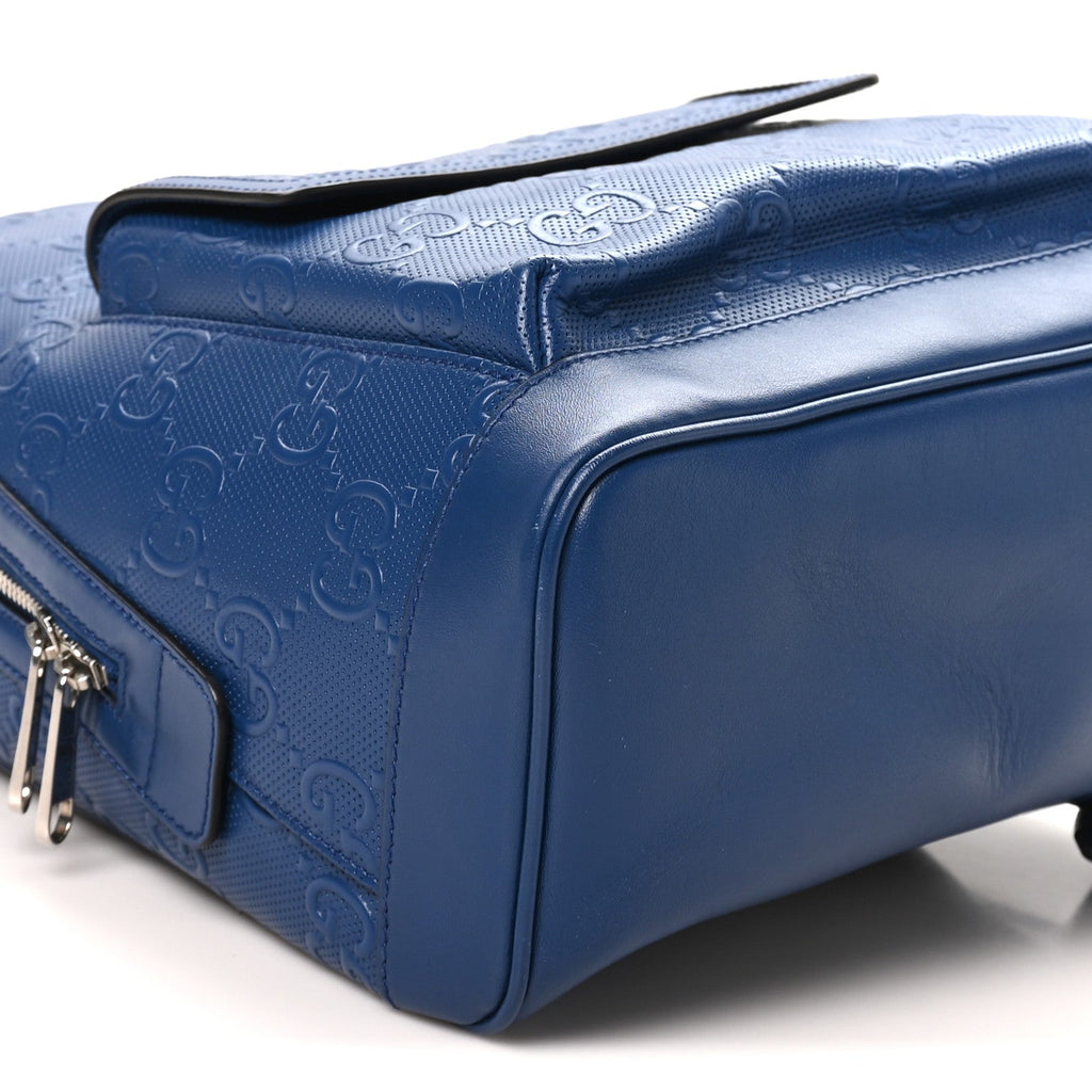 Calfskin GG Tennis Embossed Backpack Intense Metal Blue Black