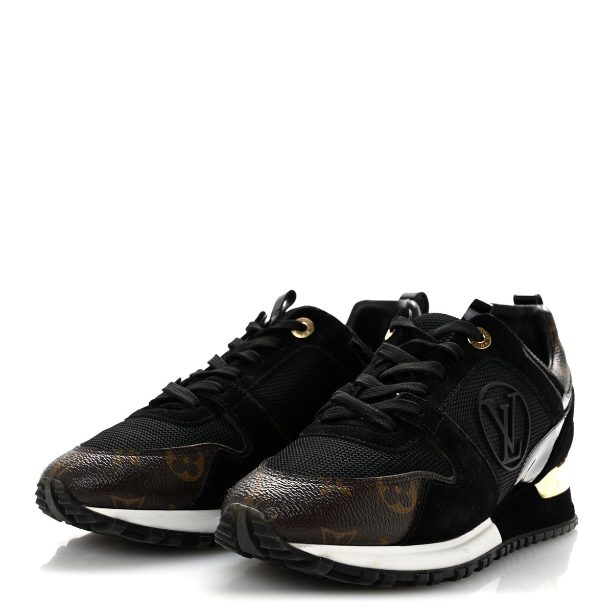 Suede Calfskin Recycled Monogram Nylon Run Away Sneakers 38 Black