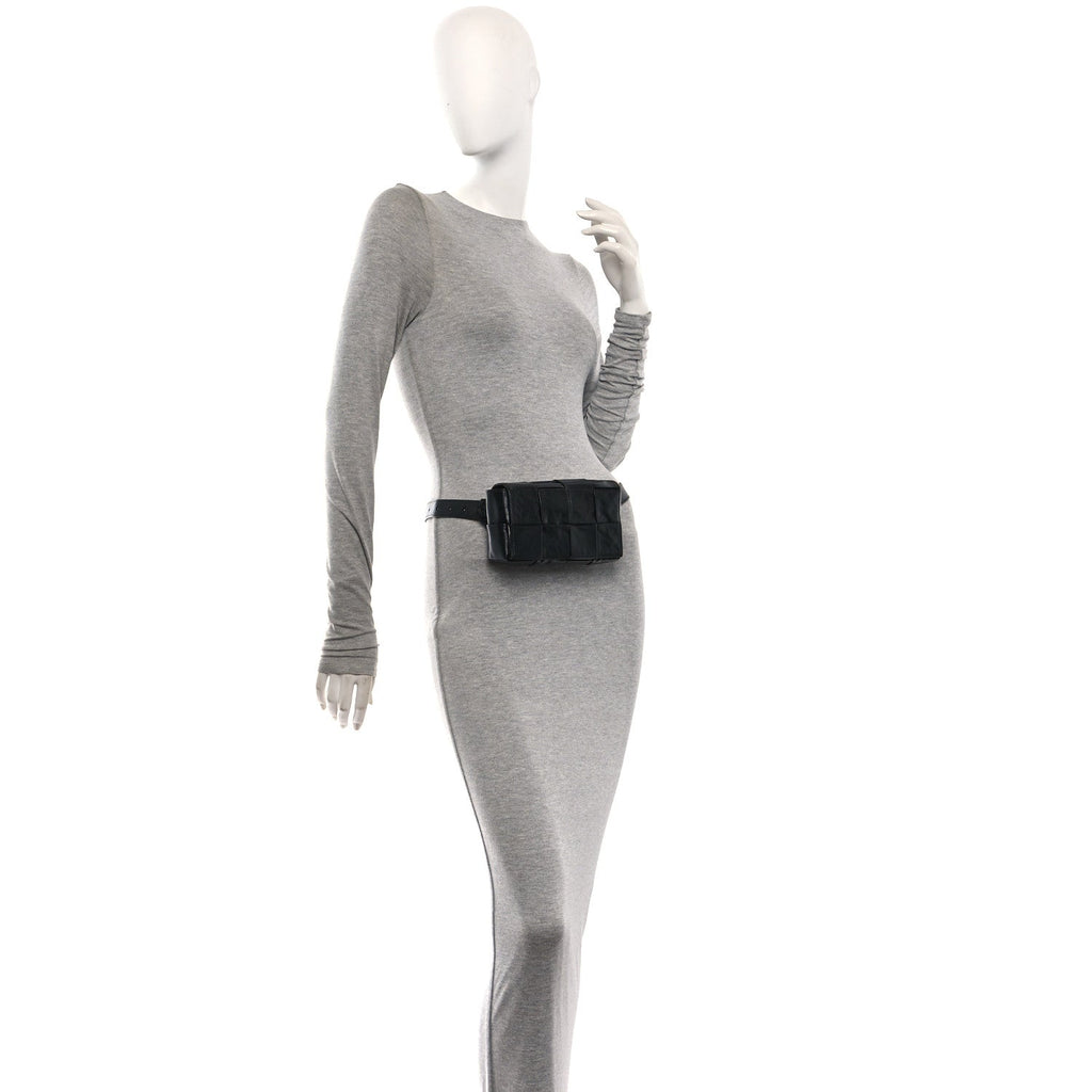 Paper Calfskin Maxi Intreccio The Belt Cassette Bag Black