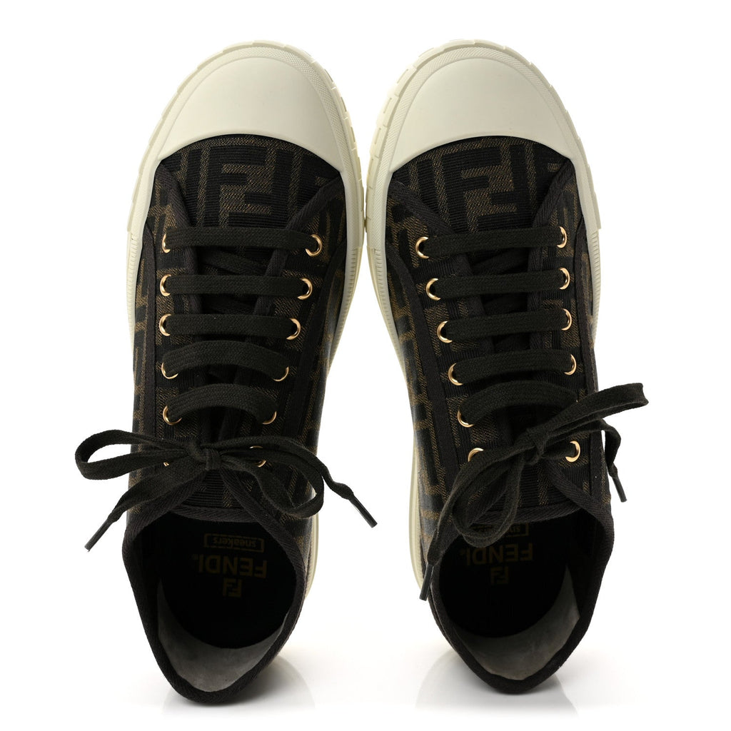 Fabric Jacquard Rubber FF Mens Domino Sneakers 43 Tabacco Black