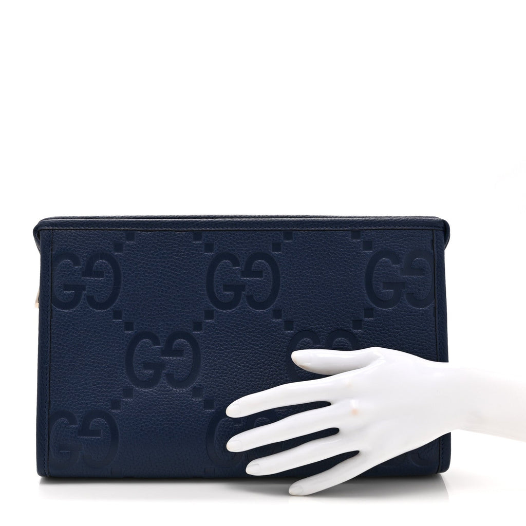 Piuma Calfskin Jumbo GG Embossed Pouch  Royale