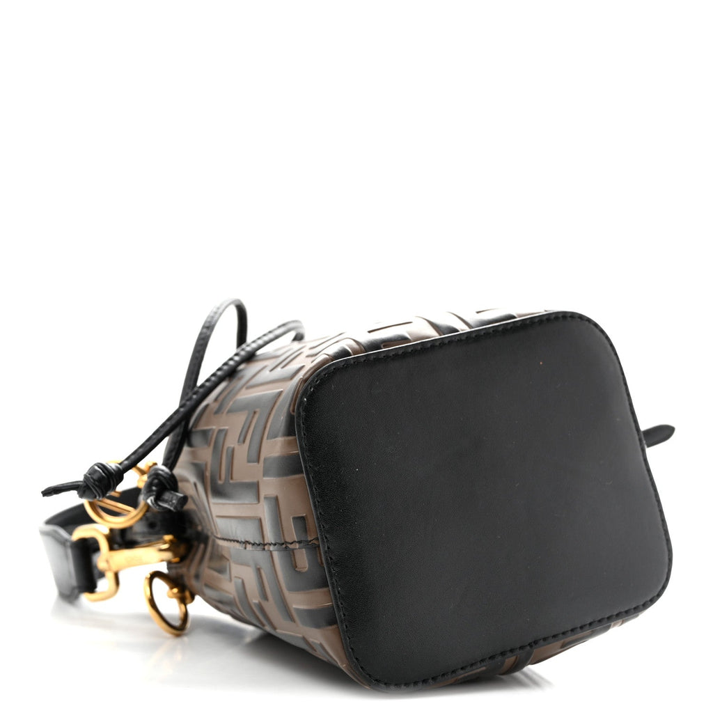 Vitello Liberty F is Fendi Bi-Color FF 1974 Embossed Mini Mon Tresor Bucket Bag Maya Black