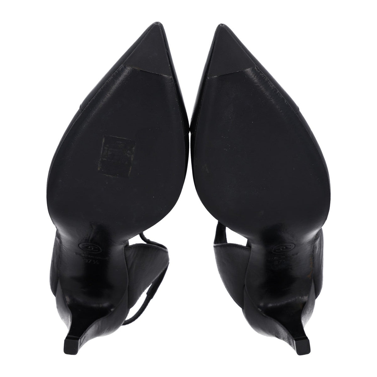 Iridescent Lambskin Pointed Cap Toe CC Slingback Pumps 37.5 Black