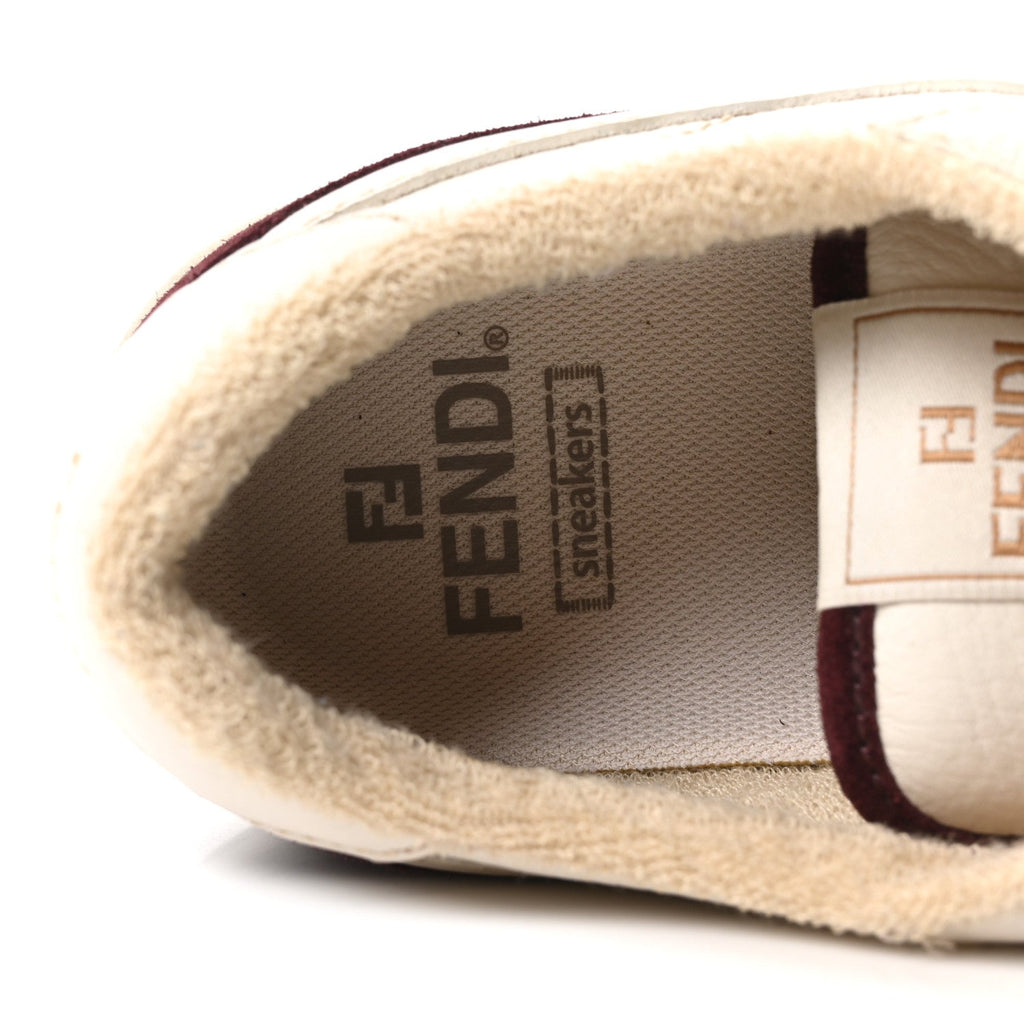 Grained Calfskin Mens Fendi Match Low Top Sneakers 7 White Burgundy Amber