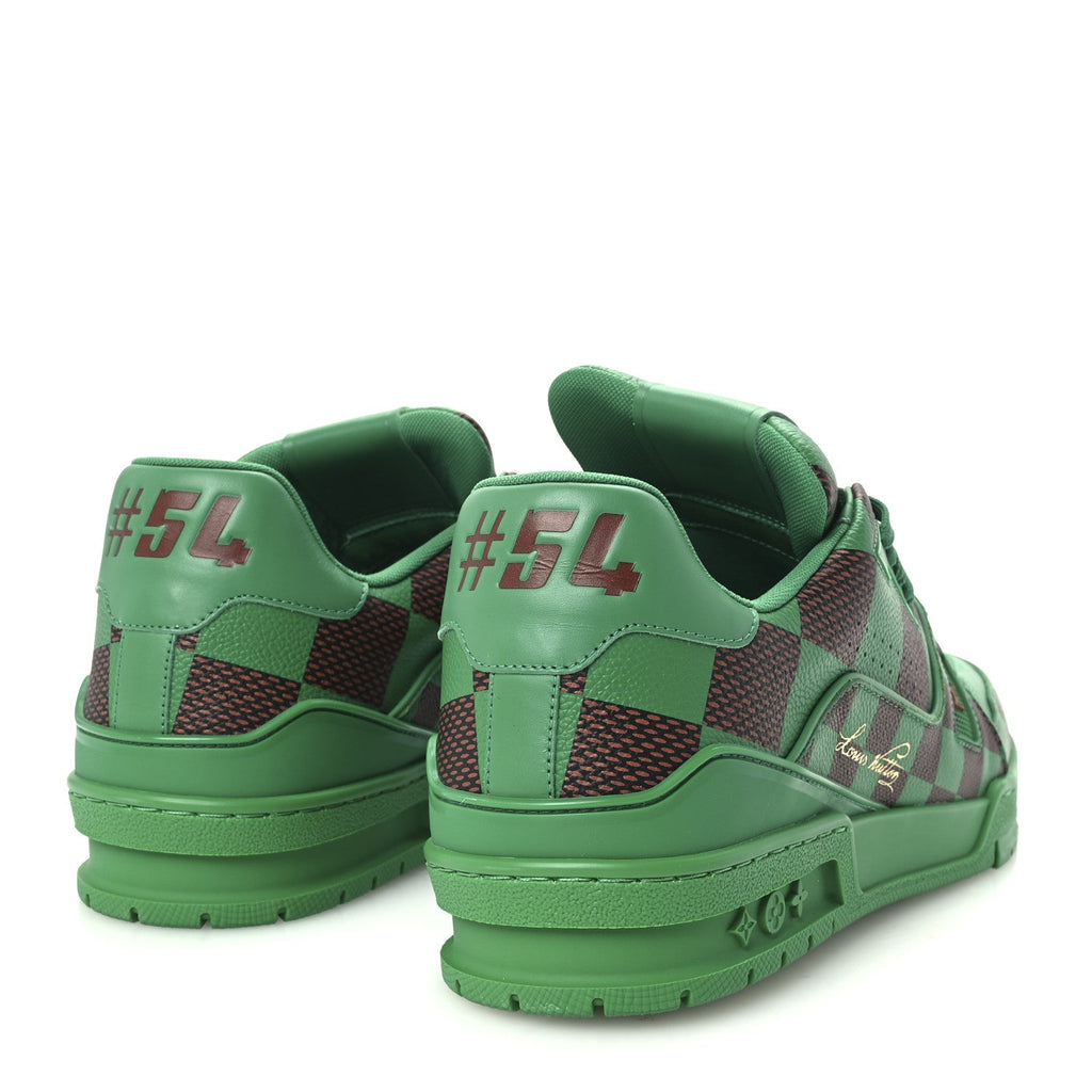 Damier Pop Grained Calfskin Mens LV Trainer Sneakers 9.5 Green
