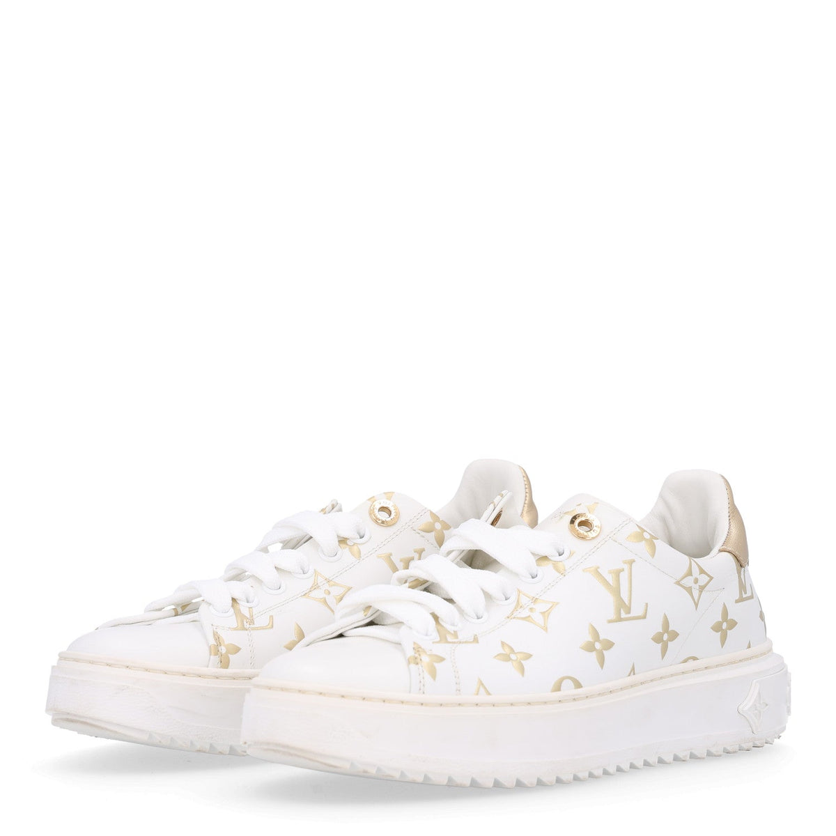 Calfskin Monogram Debossed Time Out Sneakers 37 Gold